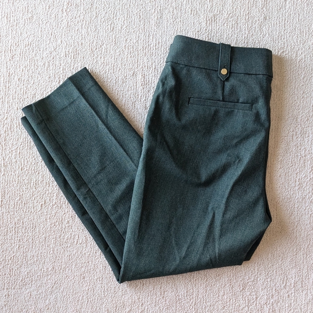 LOFT green straight leg trousers with gold embellishments, size 6P